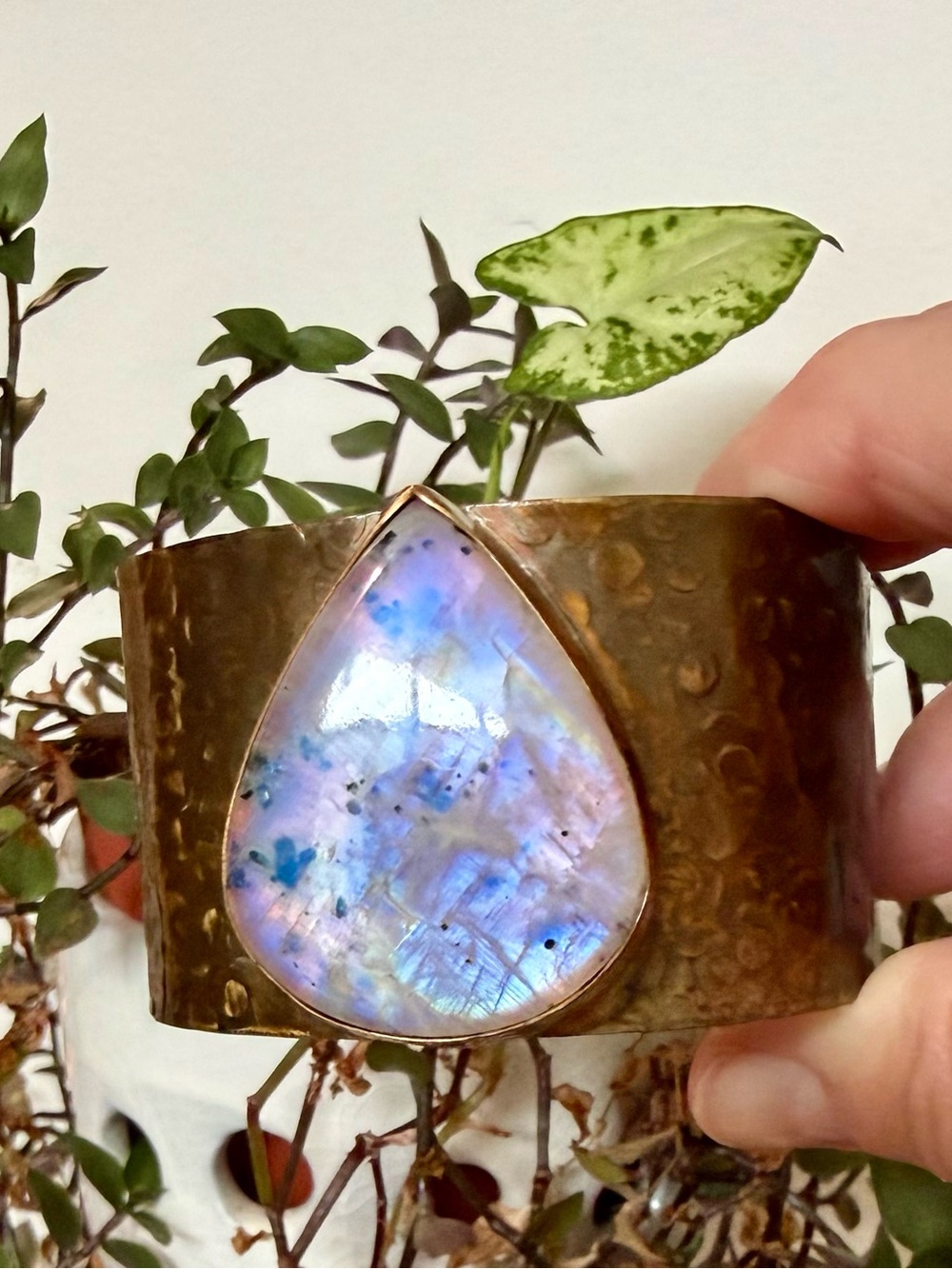 Moonstone and Copper Cuff Bracelet - Flashy Blue! - Picture 3 of 7